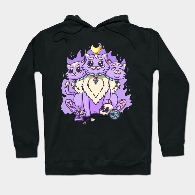 Kawaii Pastel Goth Cute Creepy 3 Headed Cat Skul, Hoodie by PinkyTree